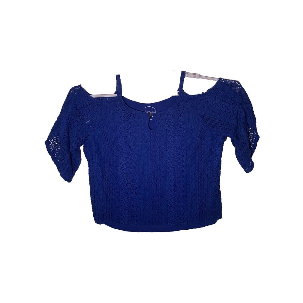 INC International Concepts Top Women's 2X Blue Cold Shoulder Keyhole‎ Pullover